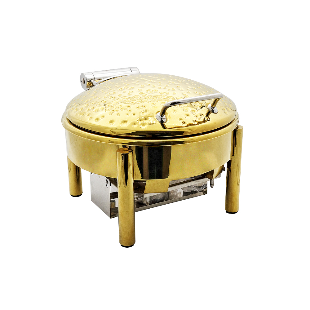 Round Gold Chafing Dish with Mechanical Damping - 4L