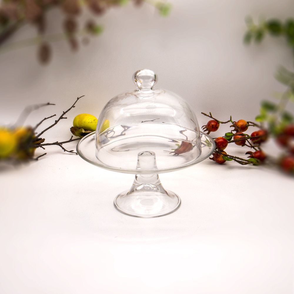 حافظة كيك شفاف مع غطاء بقاعدة - 21 سم