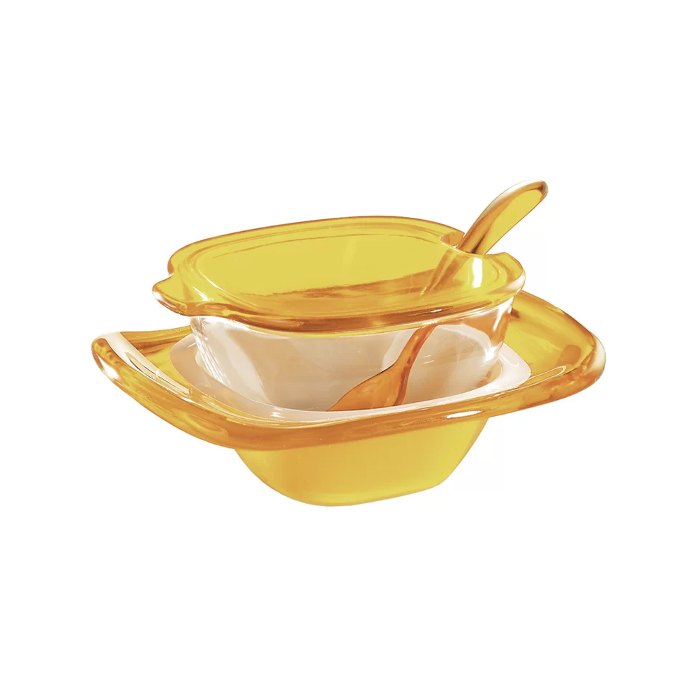 وعاء تقديم جبن البارميزان مع معلقة صغيرة - اصفر