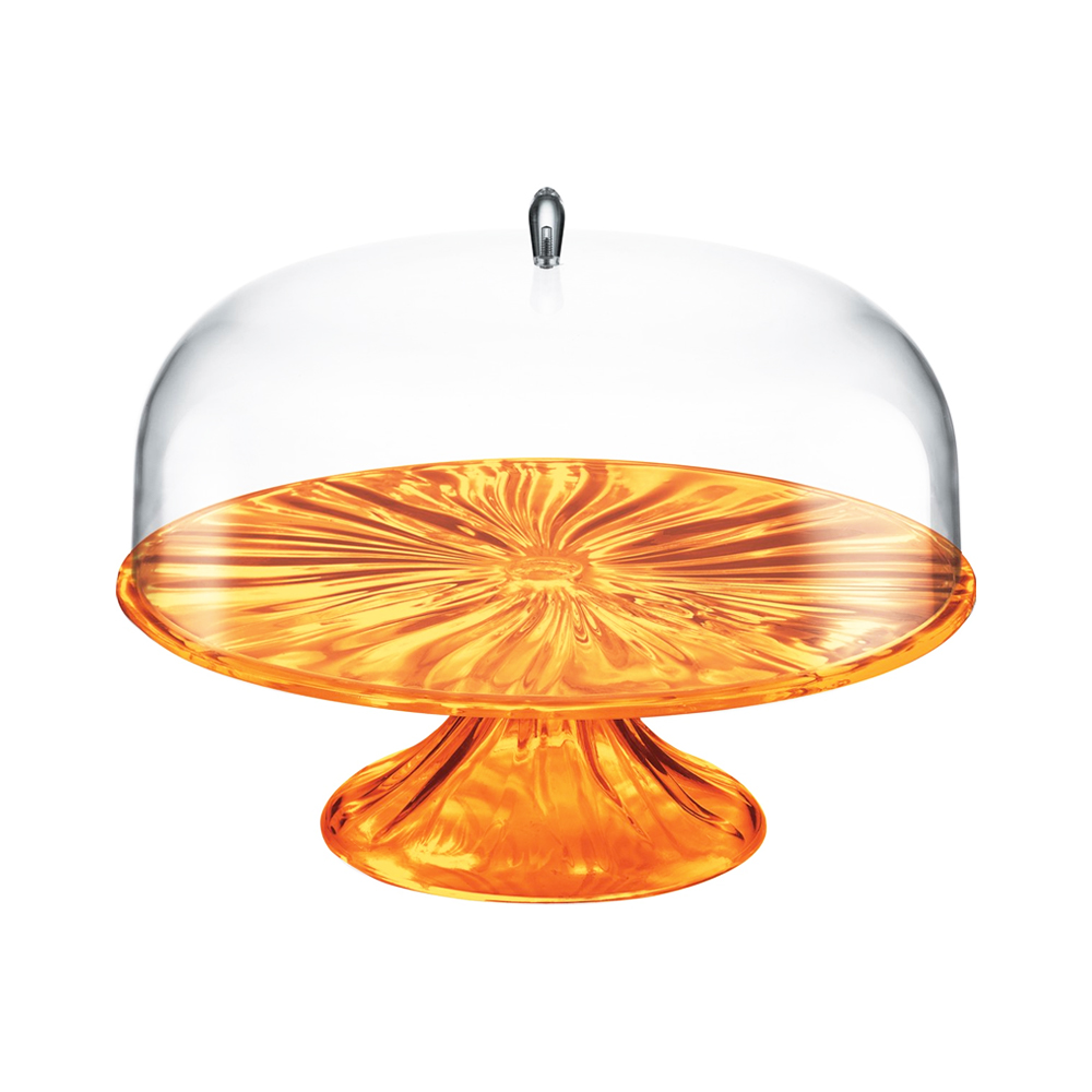 Aqua Cake Stand With Dome - Orange