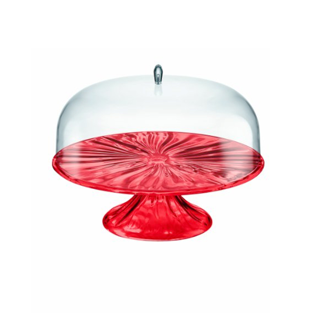 Aqua Cake Stand With Dome - Red