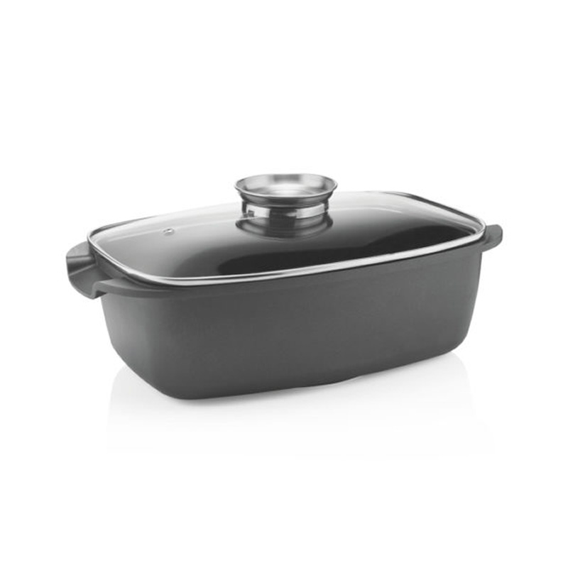 Deep Roasting Pan With Glass Lid - Black