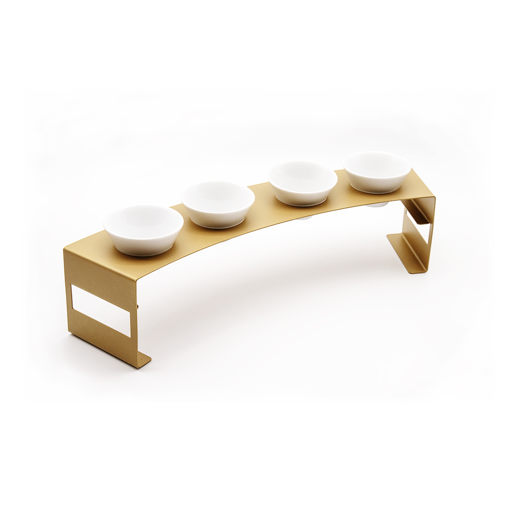 Porcelain Appetizer Stand with 4 Bowls - Matte Gold