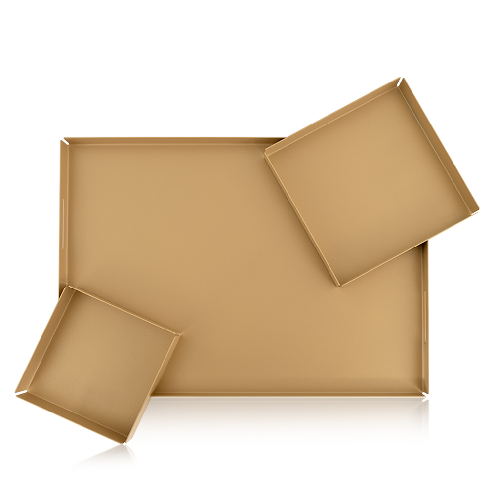 صينية مستطيلة بفتحات على الزوايا - ذهبي مطفي