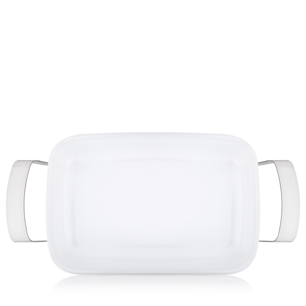 طبق بورسلين ابيض مع حامل ستانلس ستيل مستطيل - صغير 36*25.5 سم