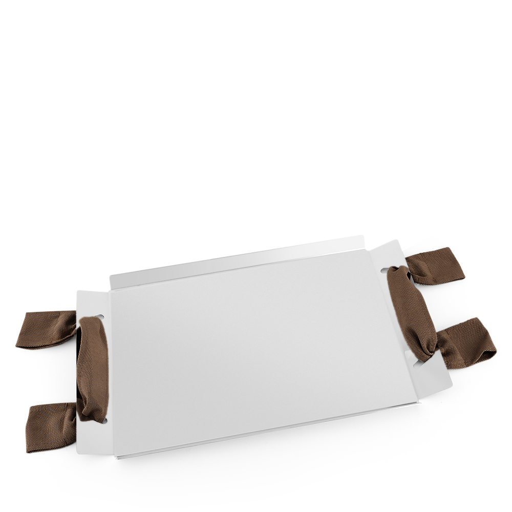 Stainless Steel Tray with Brown Linen Handles