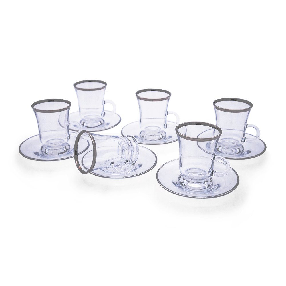 Dalia Platinum Tea Set With Handle Set - 12pcs 