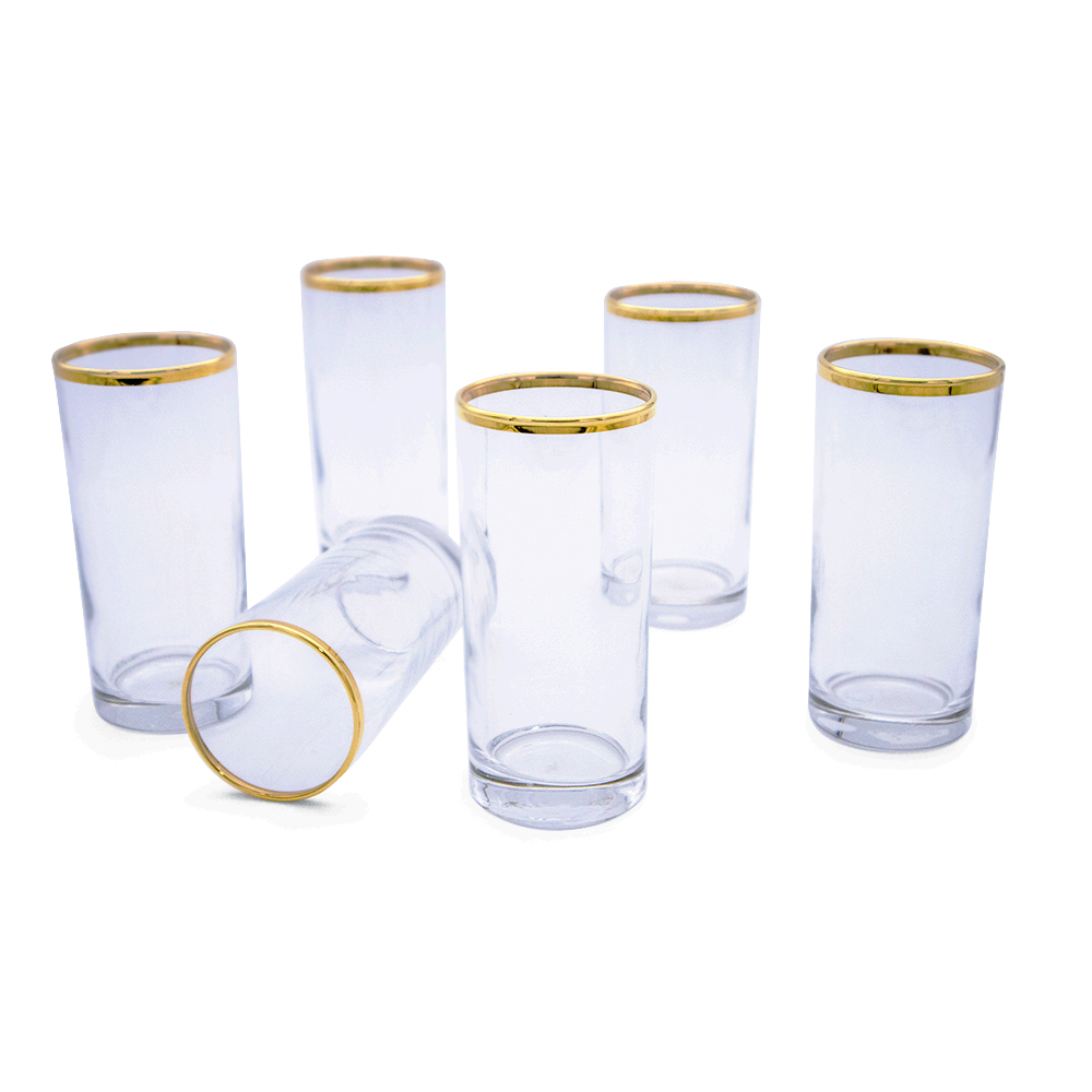 Dalia Gold Rim Long Drink Glass - 6pcs