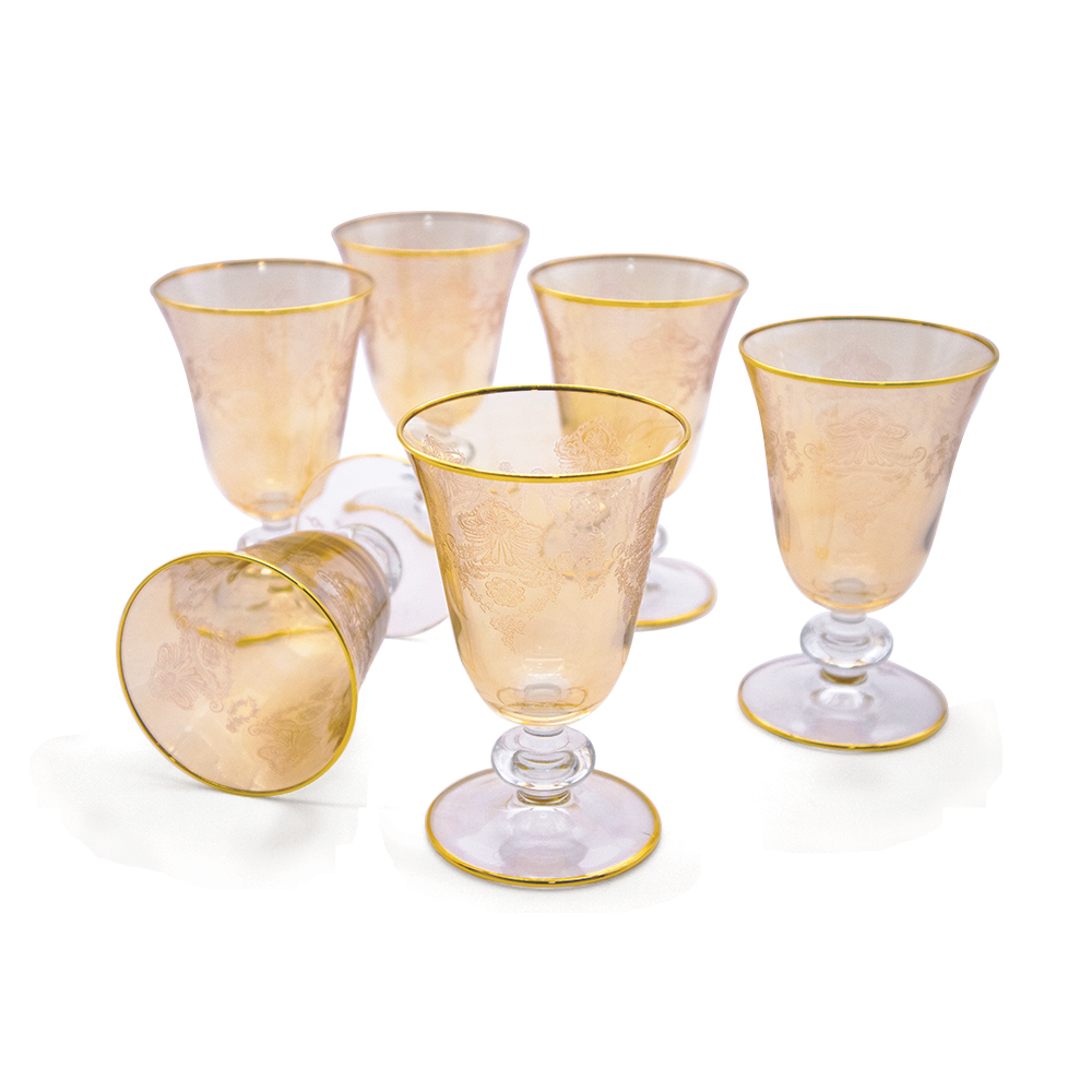 طقم أكواب بيرينيس عسلي بخط ذهبي - 6 قطع