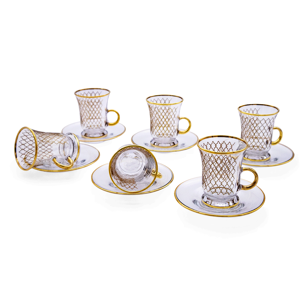 Plex Gold Tea Cup Set with Handle - 12pcs