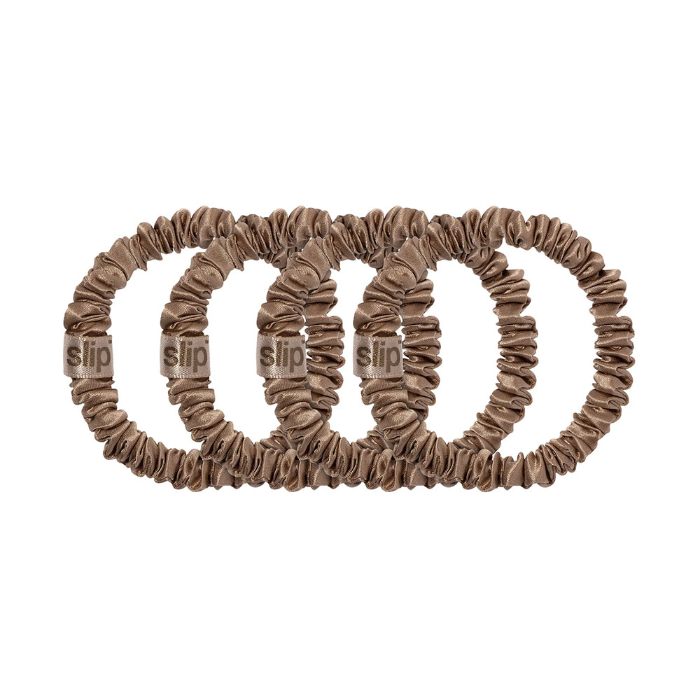 Light Brown Pure Silk Skinny Scrunchies - 4pcs