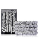 Silver Pure Silk Skinny Scrunchies - 4pcs
