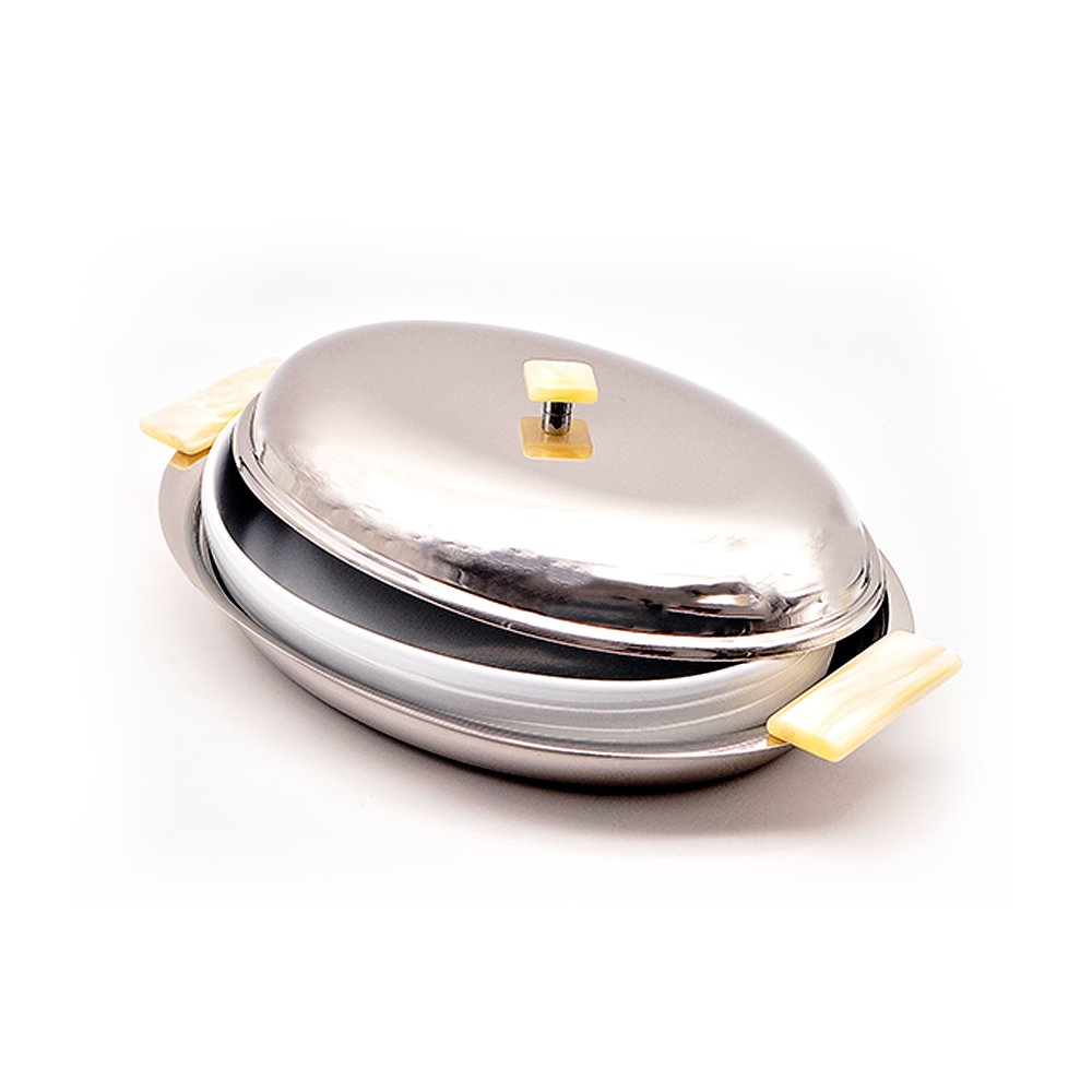 Oval Serving Dish with Wooden Handles & Lid