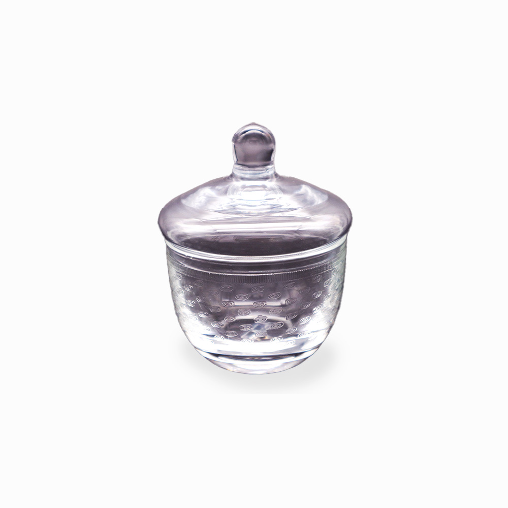 وعاء سكر شفاف مزين بنقوش مع غطاء