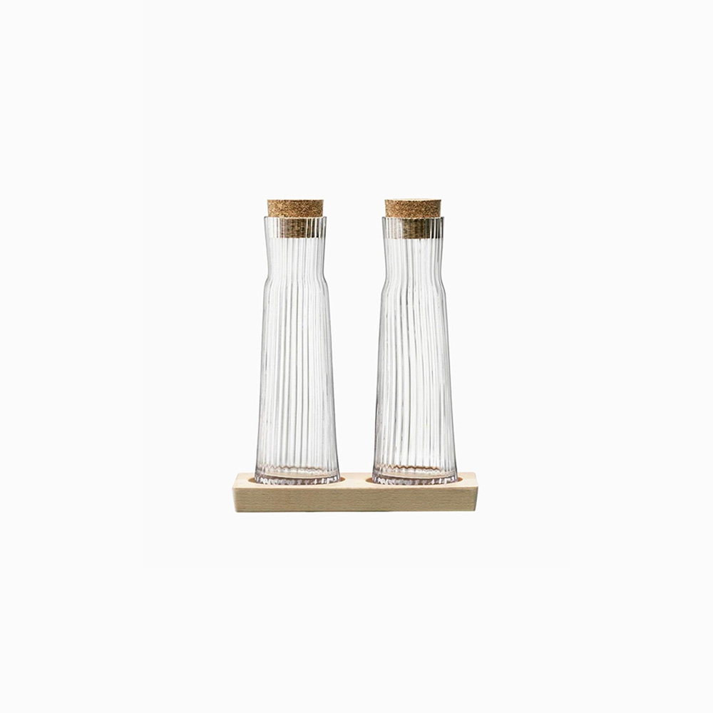 Gio Line Oil Vinegar Bottle Set & Cork Stoppers & Beech Base