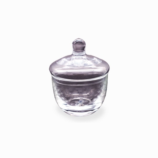 وعاء سكر شفاف مزين بنقوش مع غطاء