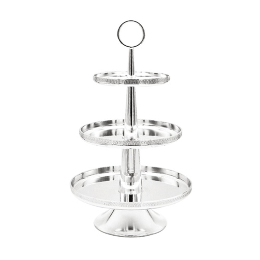 حامل كيك معدني 3 طوابق بطلاء فضي 