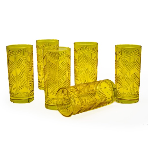 طقم أكواب بنقوش عسلى فاتح - 6 قطع