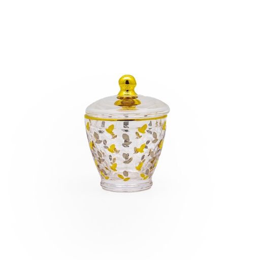 وعاء سكر زجاج مصنوع يدوياً بنقوش - فضي وذهبي