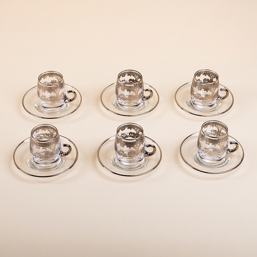 طقم استكانات شاي بتفاصيل برونزية - 12 قطعة