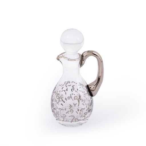 زجاجة زيت/خل زجاج مع غطاء - نقوش فضية