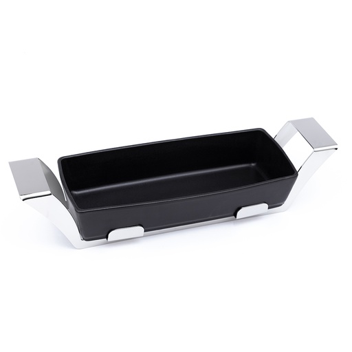 Rectangular Serving Porcelain Dish with Stainless Steel Holder - 24x36cm