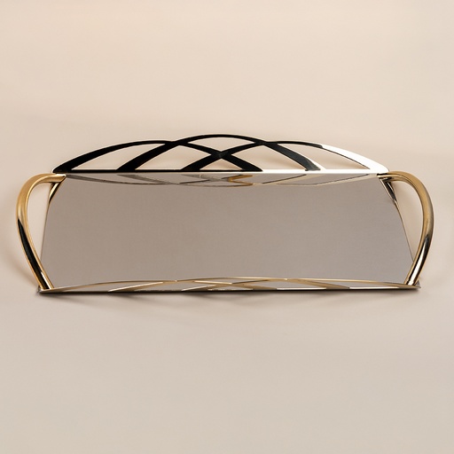 صينية مستطيلة بإطار ذهبي - 28x50 سم