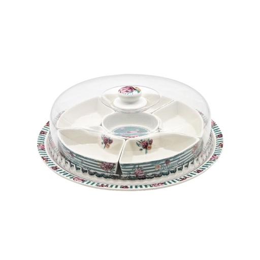 صحن مقسم للوجبات الخفيفة بغطاء بلاستيكي