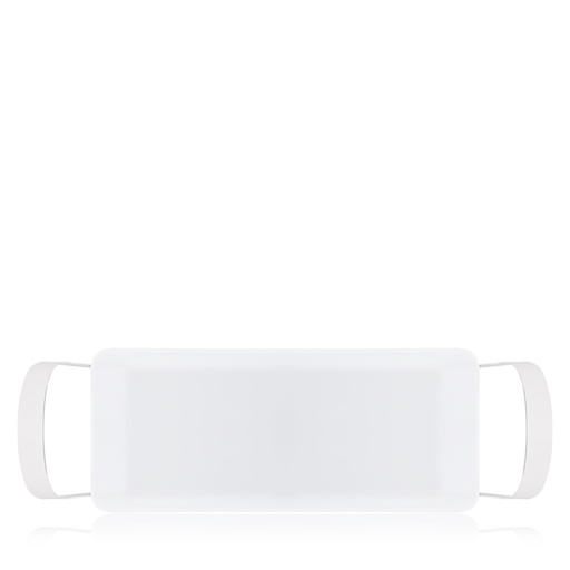 صحن بورسلين ابيض مع حامل ستانلس ستيل مستطيل - كبير