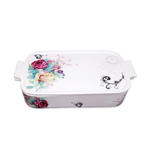 Flowers Rectangular Porcelain Casserole Cover - 40cm